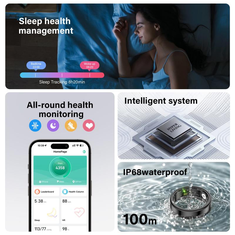 2.0 Smart Fitness Ring β Tracks Steps, Heart Rate, Sleep, Blood Oxygen & Menstrual Cycle | Wellness Ring with Remote Photo Feature