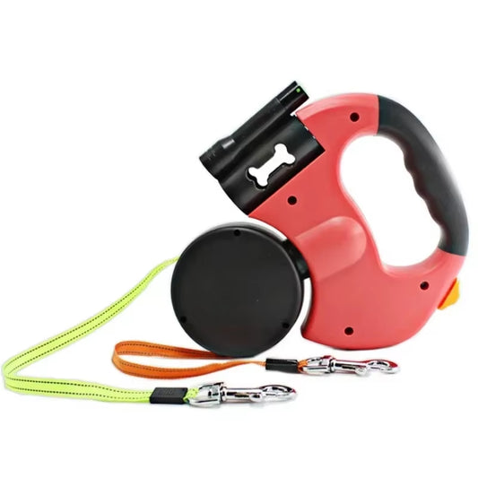 Dual Dog Retractable Leash with LED Light – 3M Automatic Two-Dog Leash with Waste Bag Holder, Tangle-Free Control
