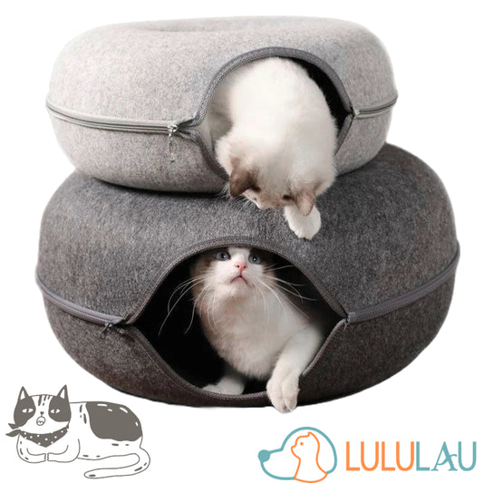 Donut Cat Tunnel Bed for Two Cats – Felt Collapsible Cat House with Zipper, Interactive Tunnel Toy & Cozy Sleeping Nest for Kittens & Small Pets