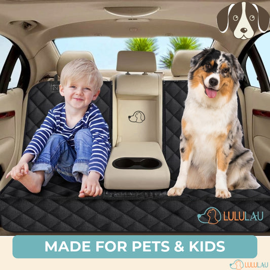 Dog Car Seat Cover – Waterproof Back Seat Protector for Dogs & Kids – Nonslip Bench Cover with Seat Belts & Armrest Access – Fits Cars, Trucks, SUVs – Black