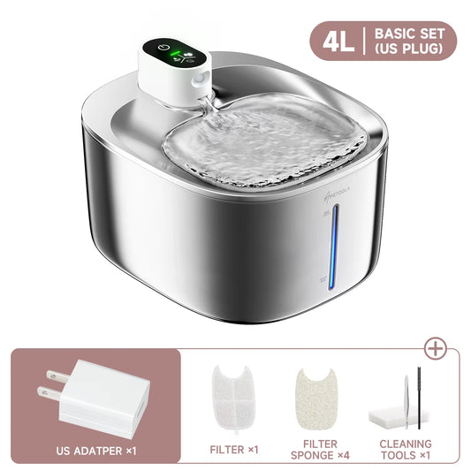 APETDOLA 4L Wireless Cat Water Fountain – Stainless Steel Pet Drinking Fountain with Motion Sensor, 3 Modes, Silent Pump & Filter – Automatic Water Dispenser for Cats & Dogs